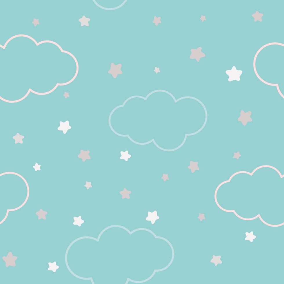 Delicate heavenly seamless pattern with clouds and stars vector illustration
