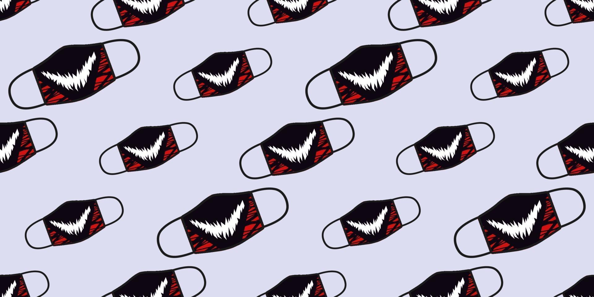 Seamless pattern of spooky red and black monsters character in mask design. vector