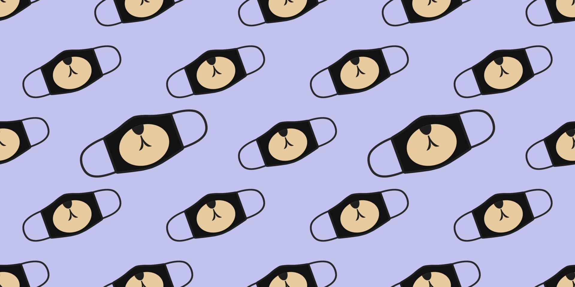 Seamless pattern of funny masks in mask design. Face mask design template, dust protection and breathing medical respiratory. vector