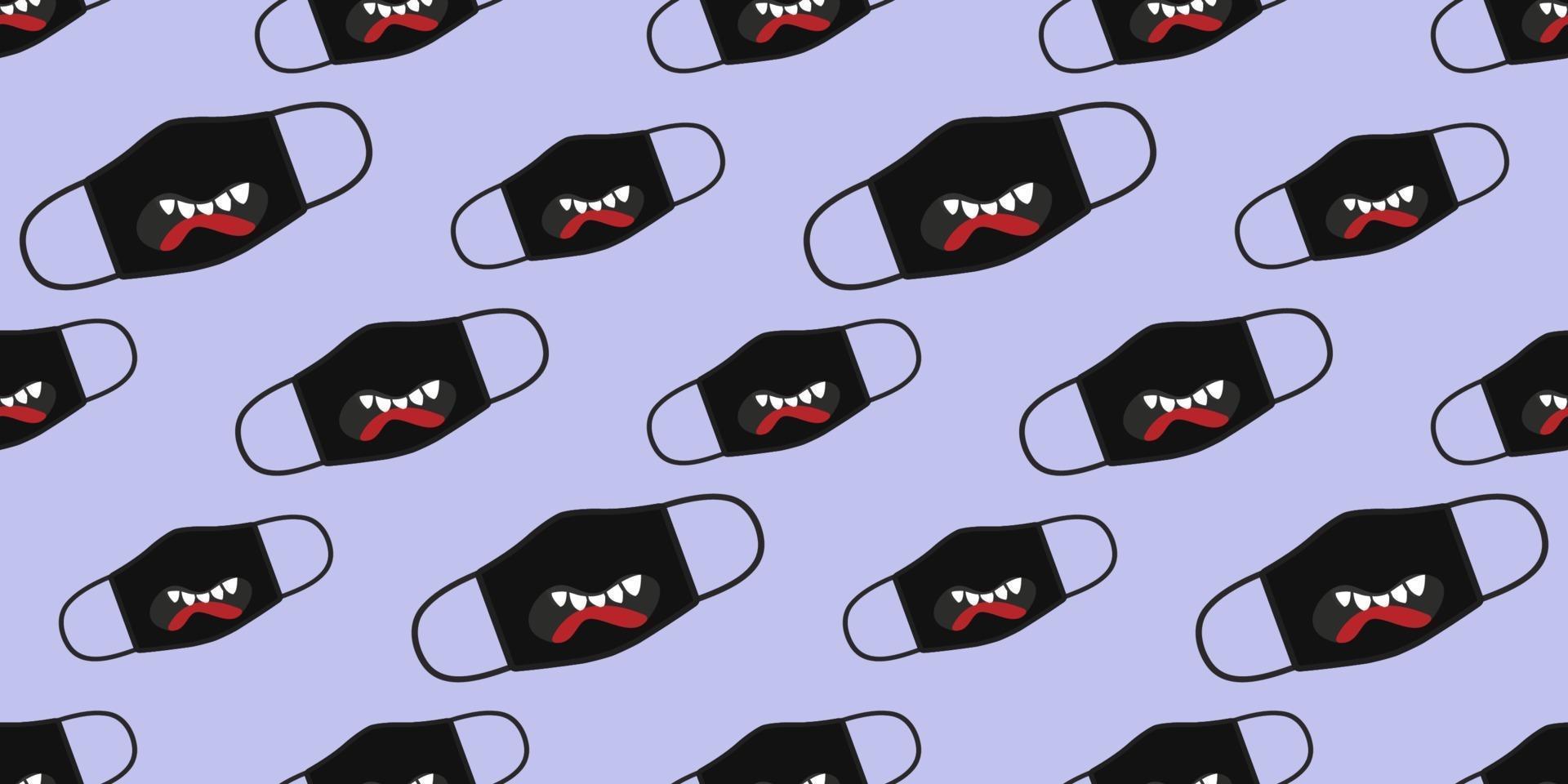 Seamless pattern of funny masks in mask design. Face mask design template, dust protection and breathing medical respiratory. vector