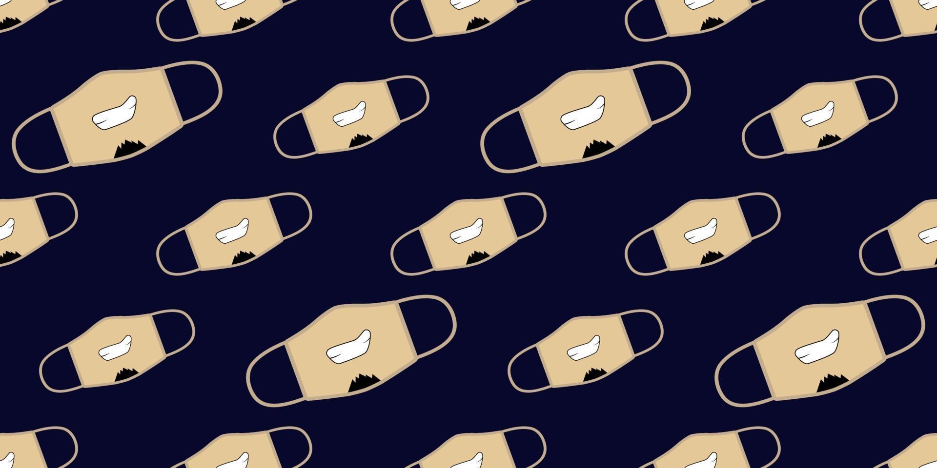 Seamless pattern of smile face with black beard character in mask design. Face mask design template, dust protection and breathing medical respiratory. vector
