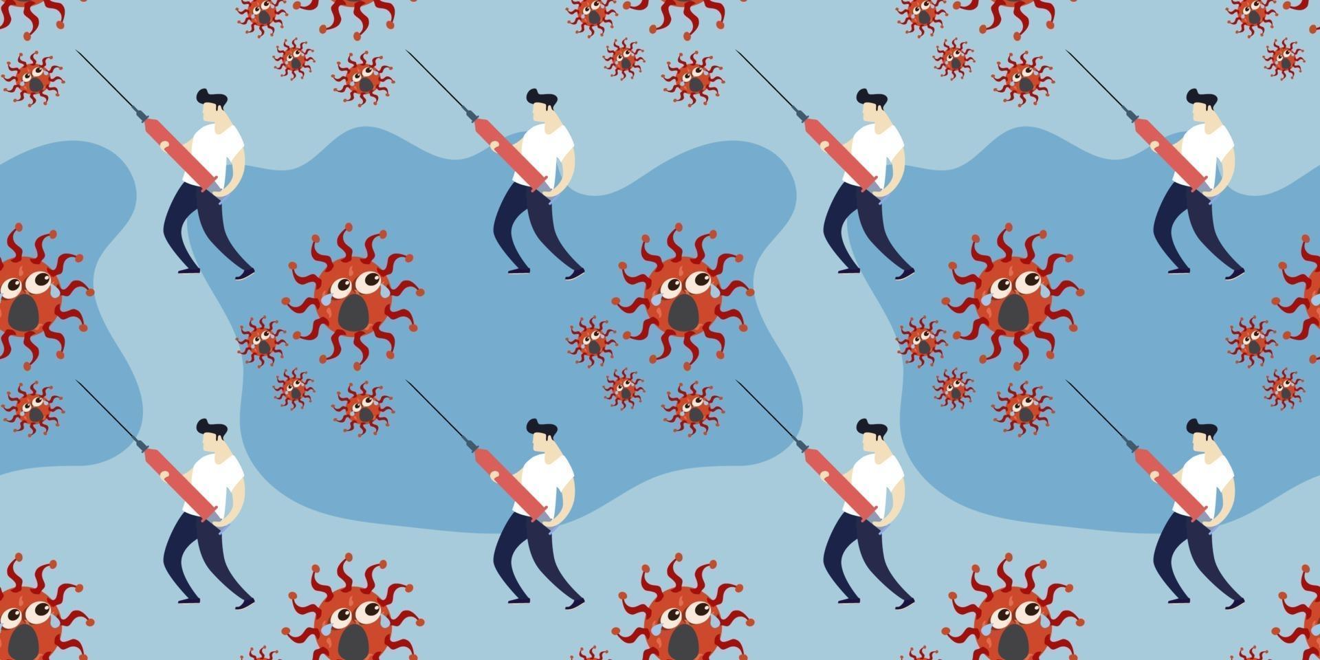 Seamless pattern of image People fighting with virus concept. fight covid-19 corona virus. stopping corona virus. Vector illustration EPS10.