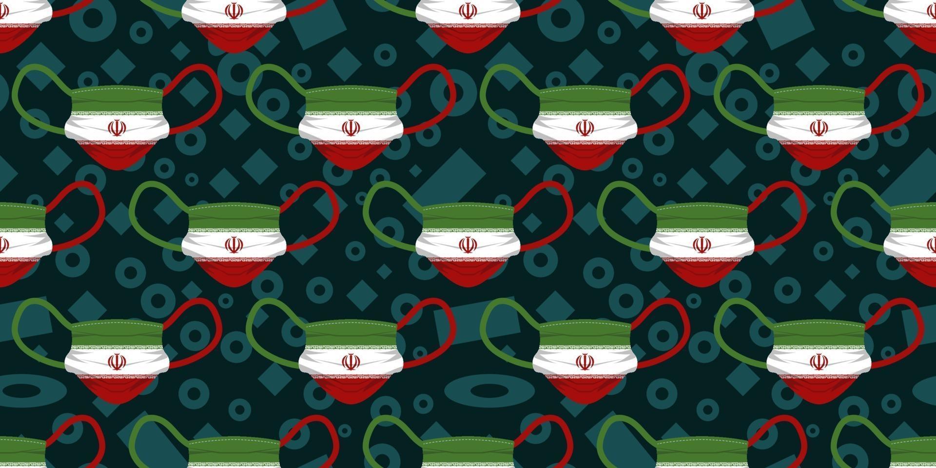 Seamless pattern of surgical mask with Iran flag on memphis element background. Vector illustration eps10.