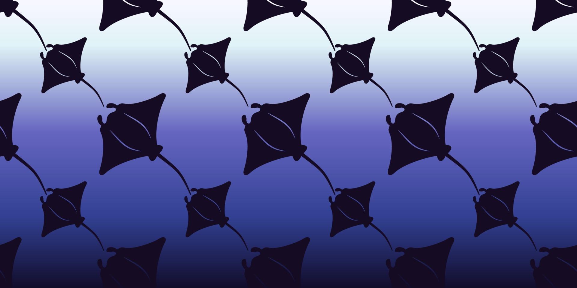 Seamless pattern of Stingray isolated on gradation of sea colors. vector