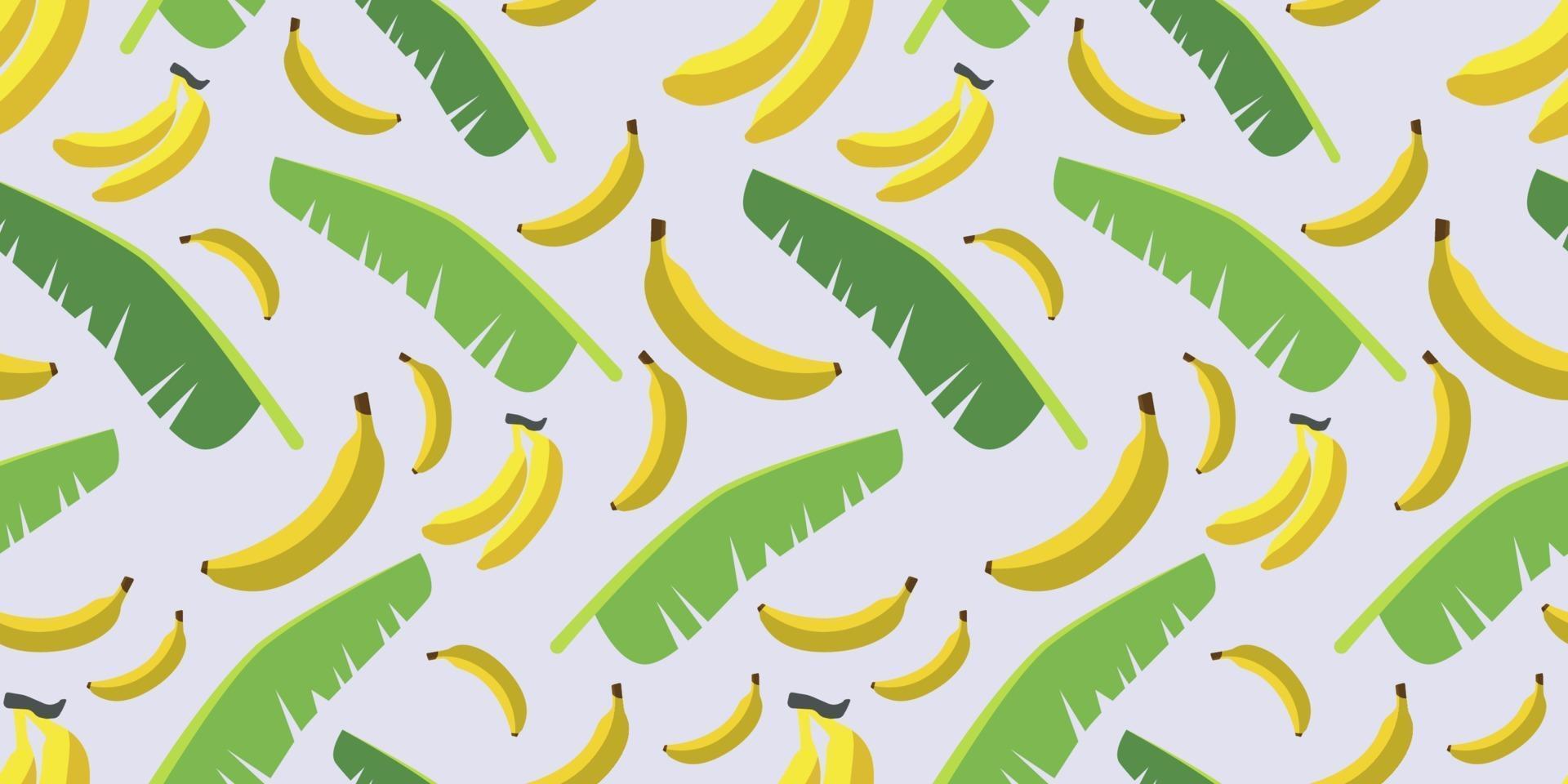 Seamless vector pattern of yellow bananas and Tropical banana leaf  randomly distributed isolated on light blue background. Suits for Decorative Paper, Packaging, Covers, Gift Wrap, etc.