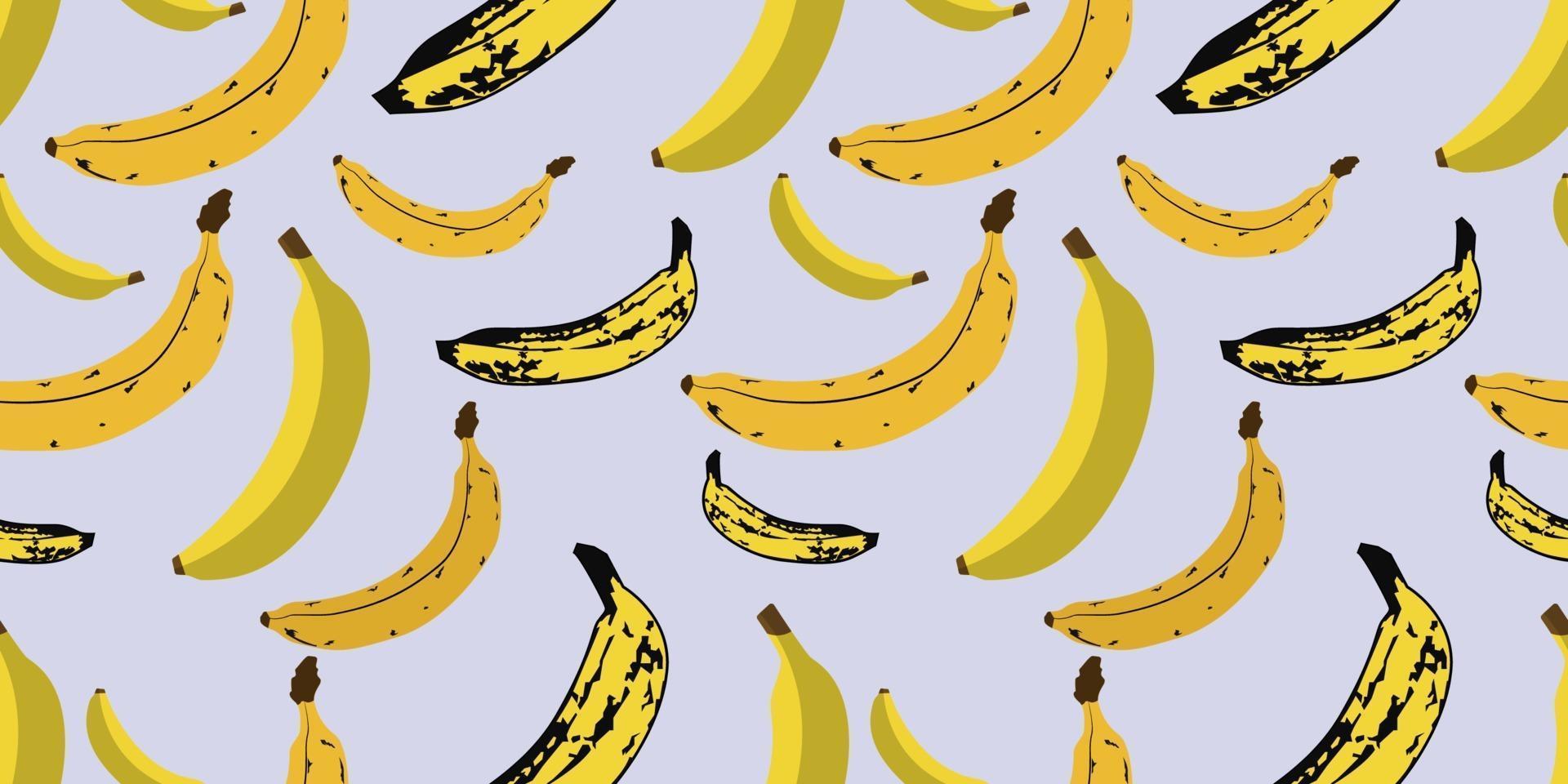 Seamless vector pattern of yellow single bananas and extra ripe bananas randomly distributed isolated on light blue background. Suits for Decorative Paper, Packaging, Covers, Gift Wrap, etc.
