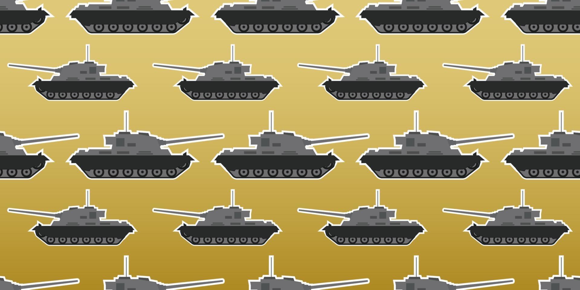 Seamless vector pattern of Military tank isolated on desert color gradation background.