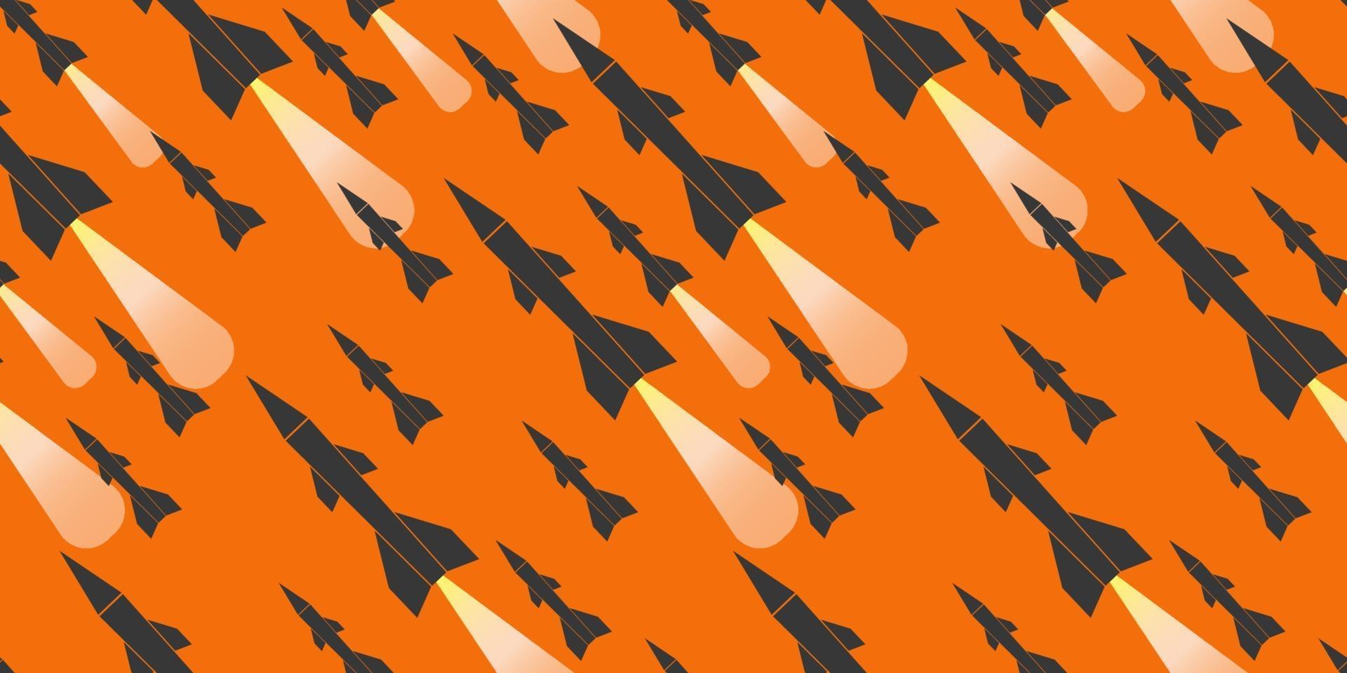 Seamless vector pattern of firing missiles on desert color gradation background. Horizontal banner.