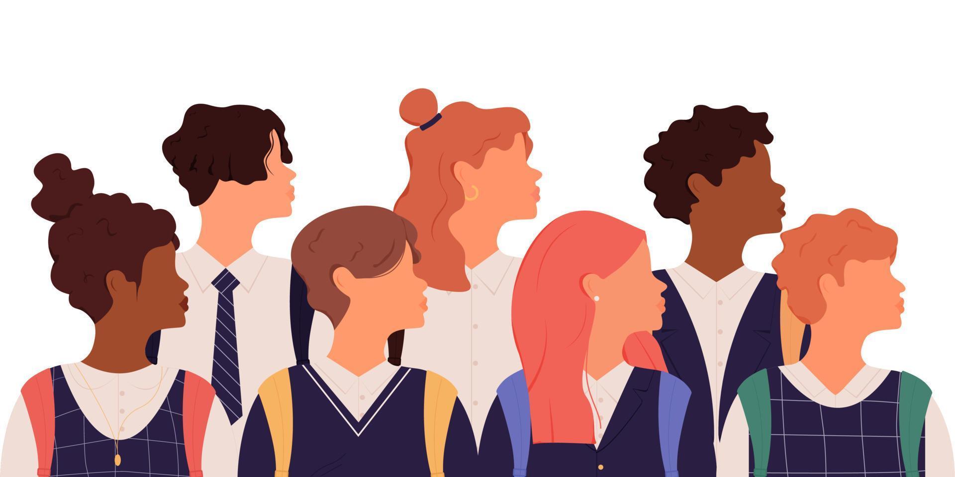 Group of schoolchildren in school uniform vector