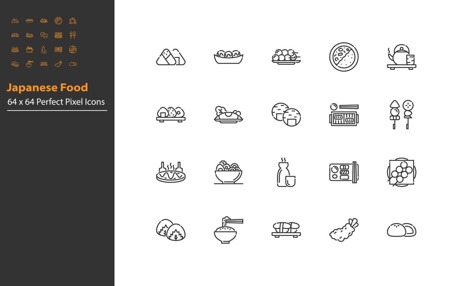 conjunto de icono de comida japonesa vector