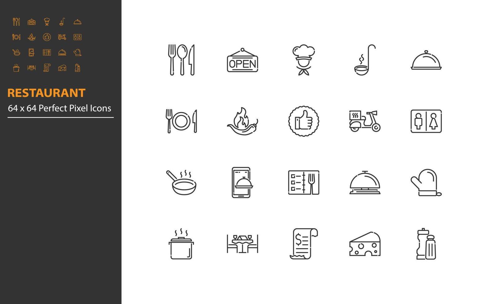set of restaurant thin line icons 256x256 px vector