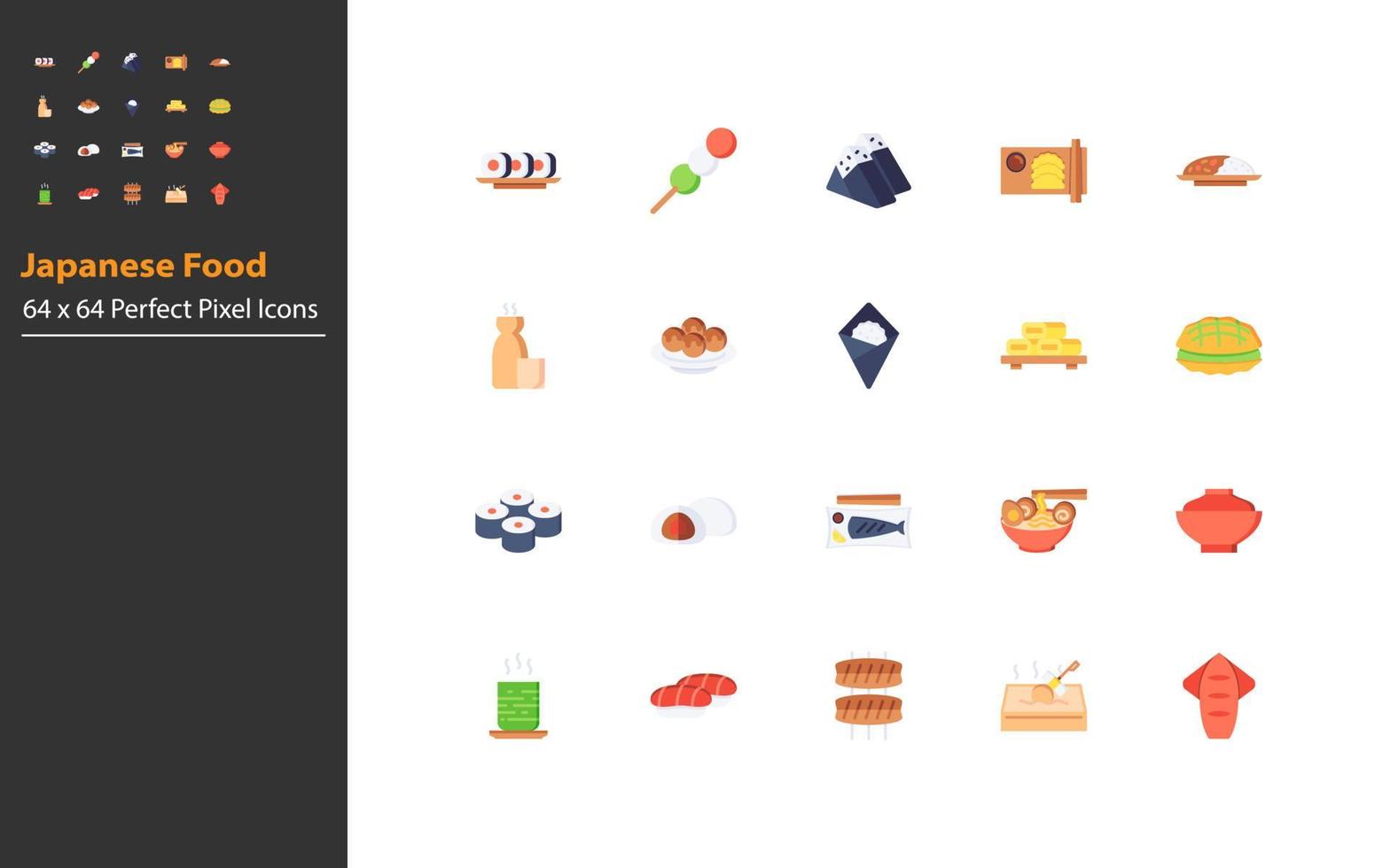 conjunto de icono de comida japonesa vector