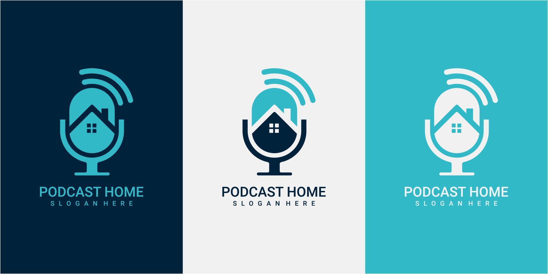 house podcast logo design inspiration. podcast with modern home logo design concept vector