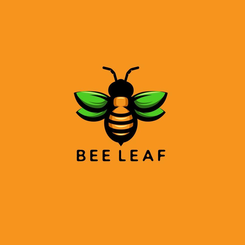 Bee with green leaf logo design vector