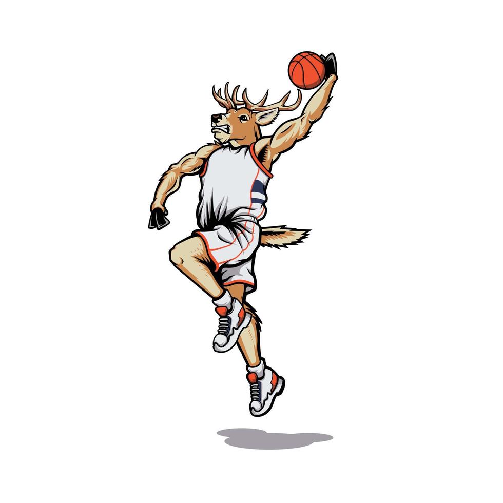 ilustración de mascota de personaje de salto de ciervo de baloncesto vector