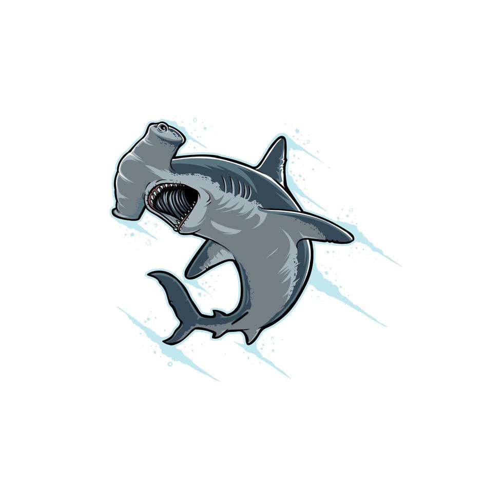 Angry Hammer Shark character Illustration vector