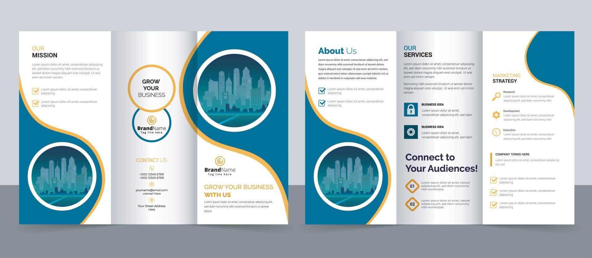 Plantilla de folleto tríptico de negocios modernos corporativos creativos, diseño tríptico, folleto de diseño horizontal vector