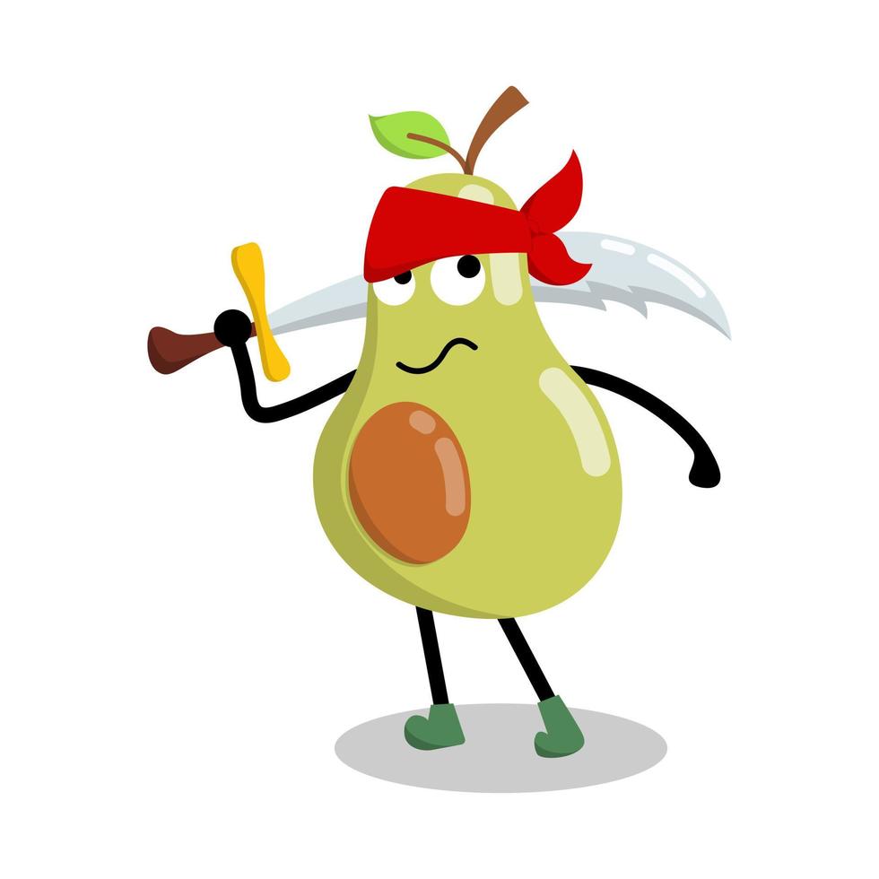 cute avocado character holding a sword illustration vector