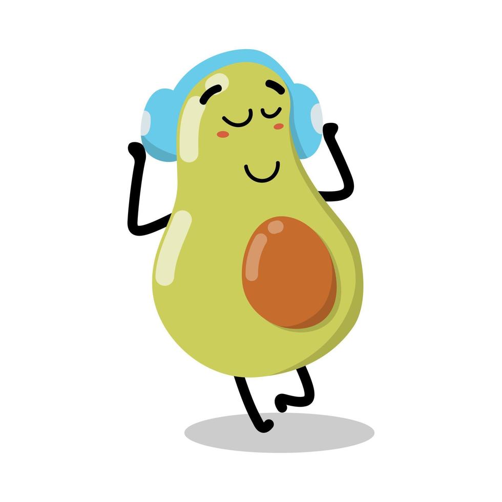cute avocado character listening to music illustration vector