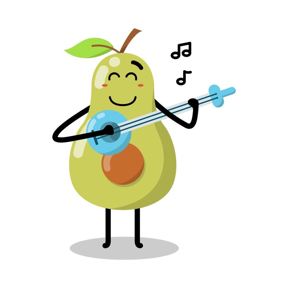 cute avocado character playing guitar illustration vector