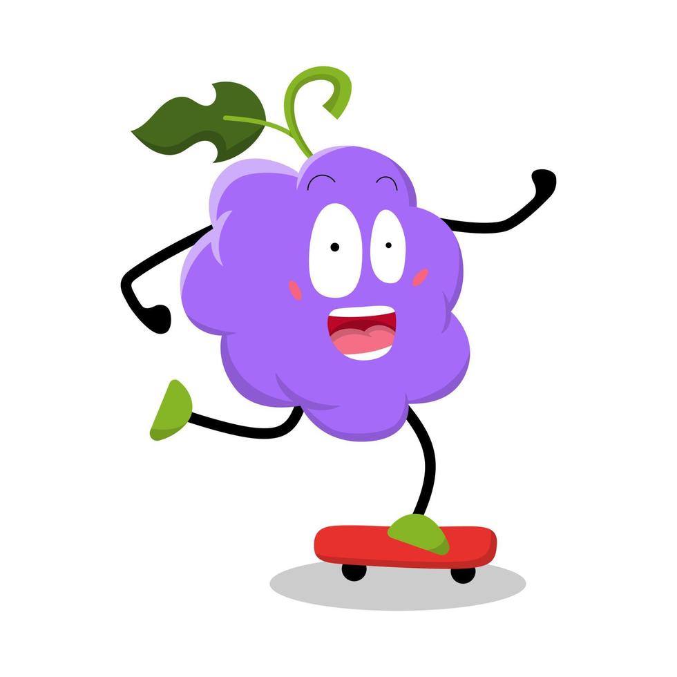 cute grape character skateboarding illustration vector