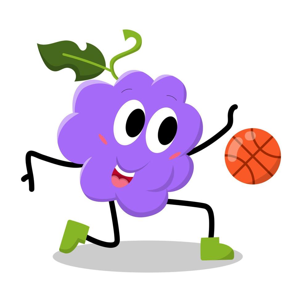 cute grape character playing basketball illustration vector