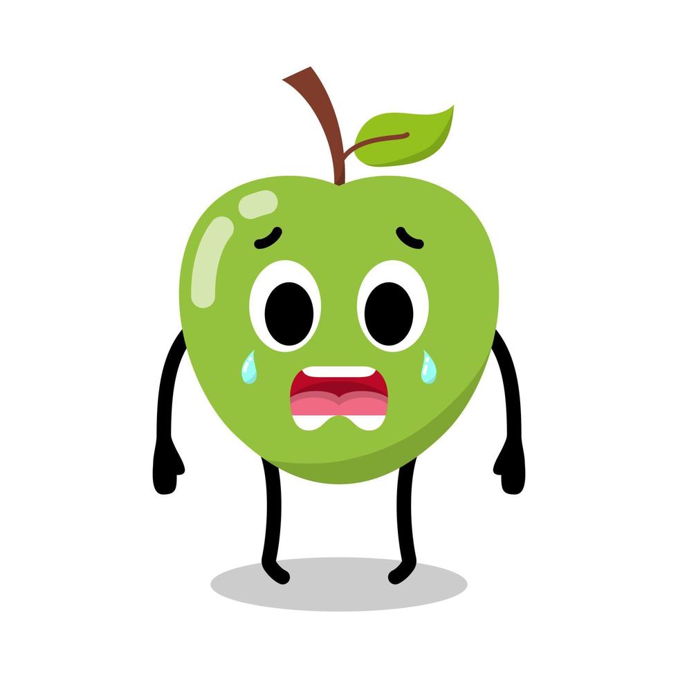 green apple character is crying illustration vector