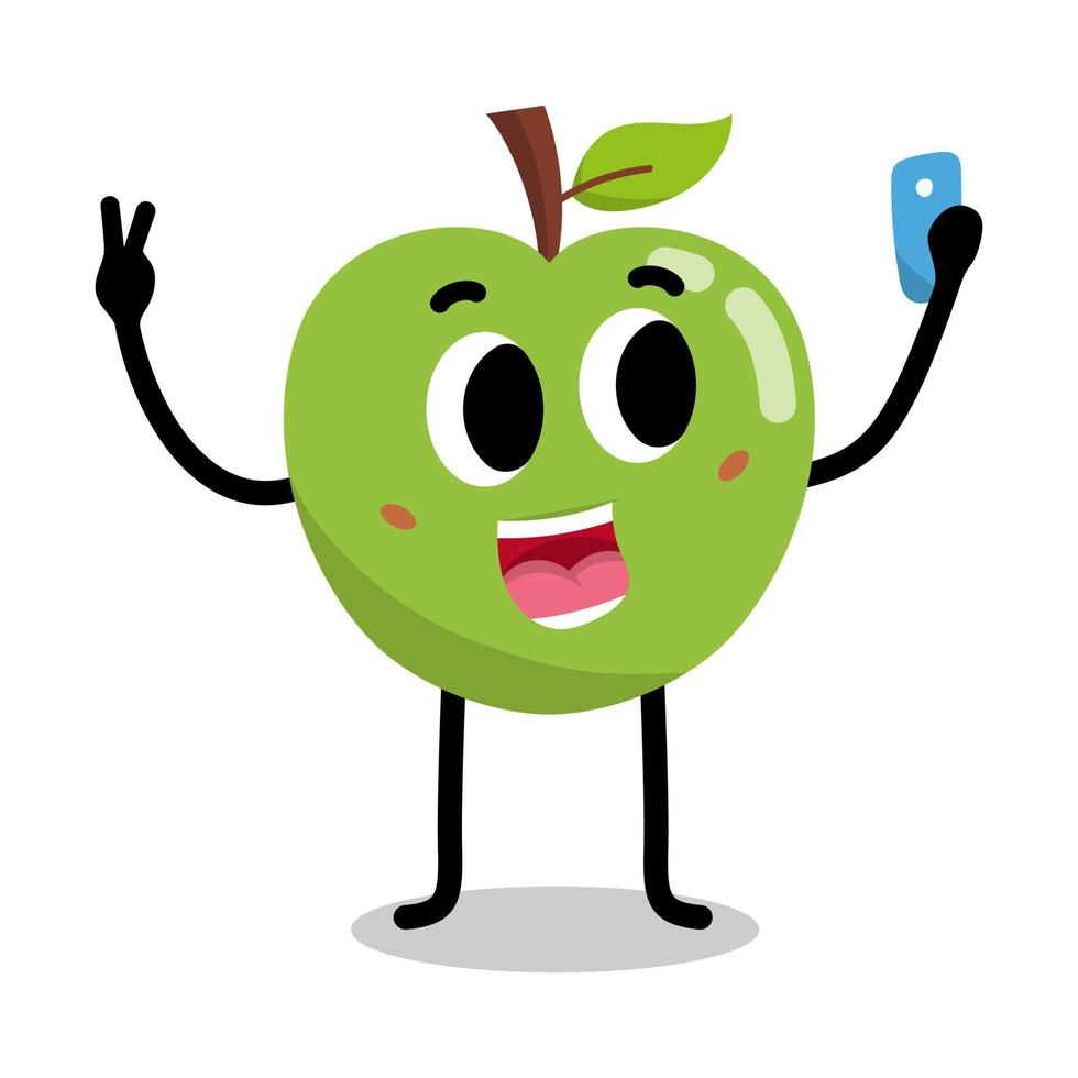 green apple character taking selfie illustration vector