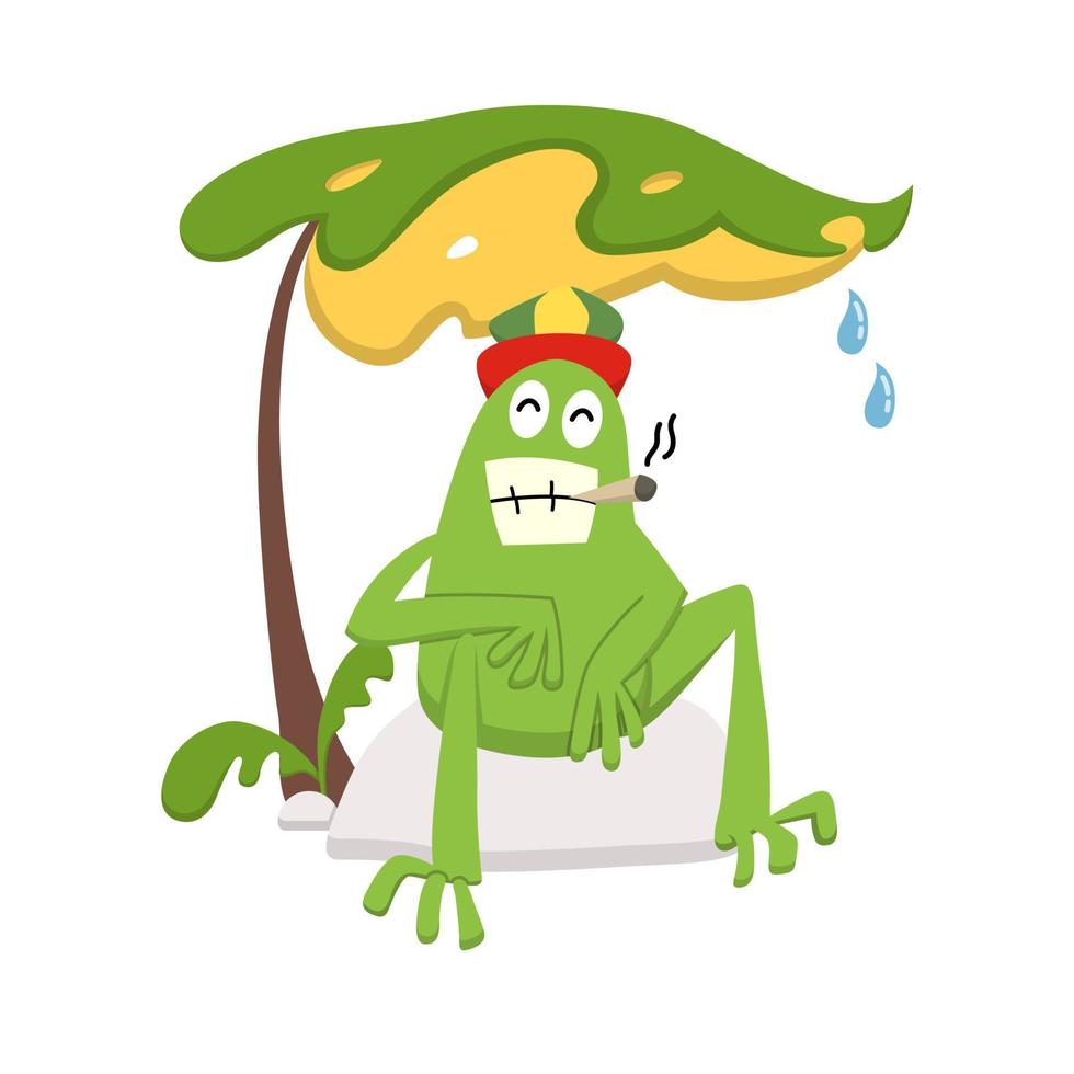 Cute Frog Character Smoking illustration vector