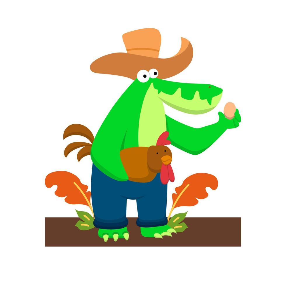 linda ilustración de jardinería de personaje de cocodrilo vector