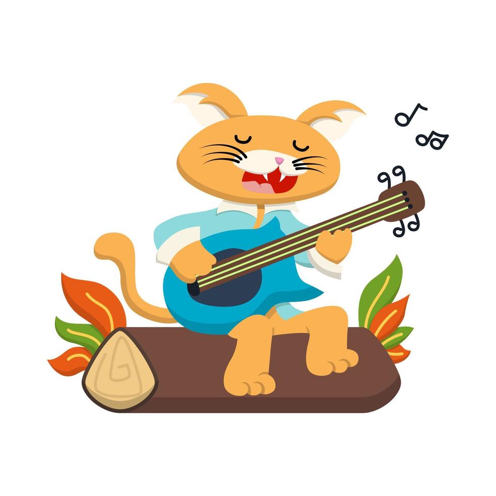 Cat Character Playing Guitar illustration vector