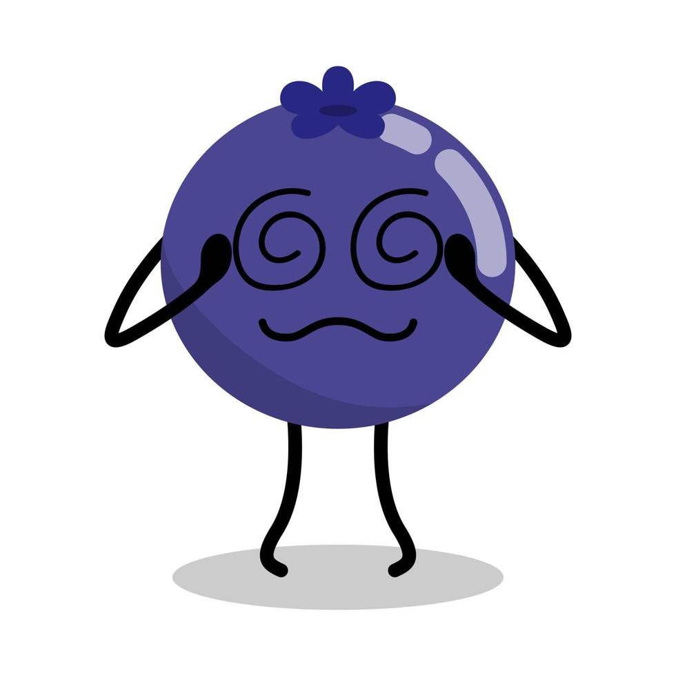 cute blueberry character with dizzy expression illustration vector