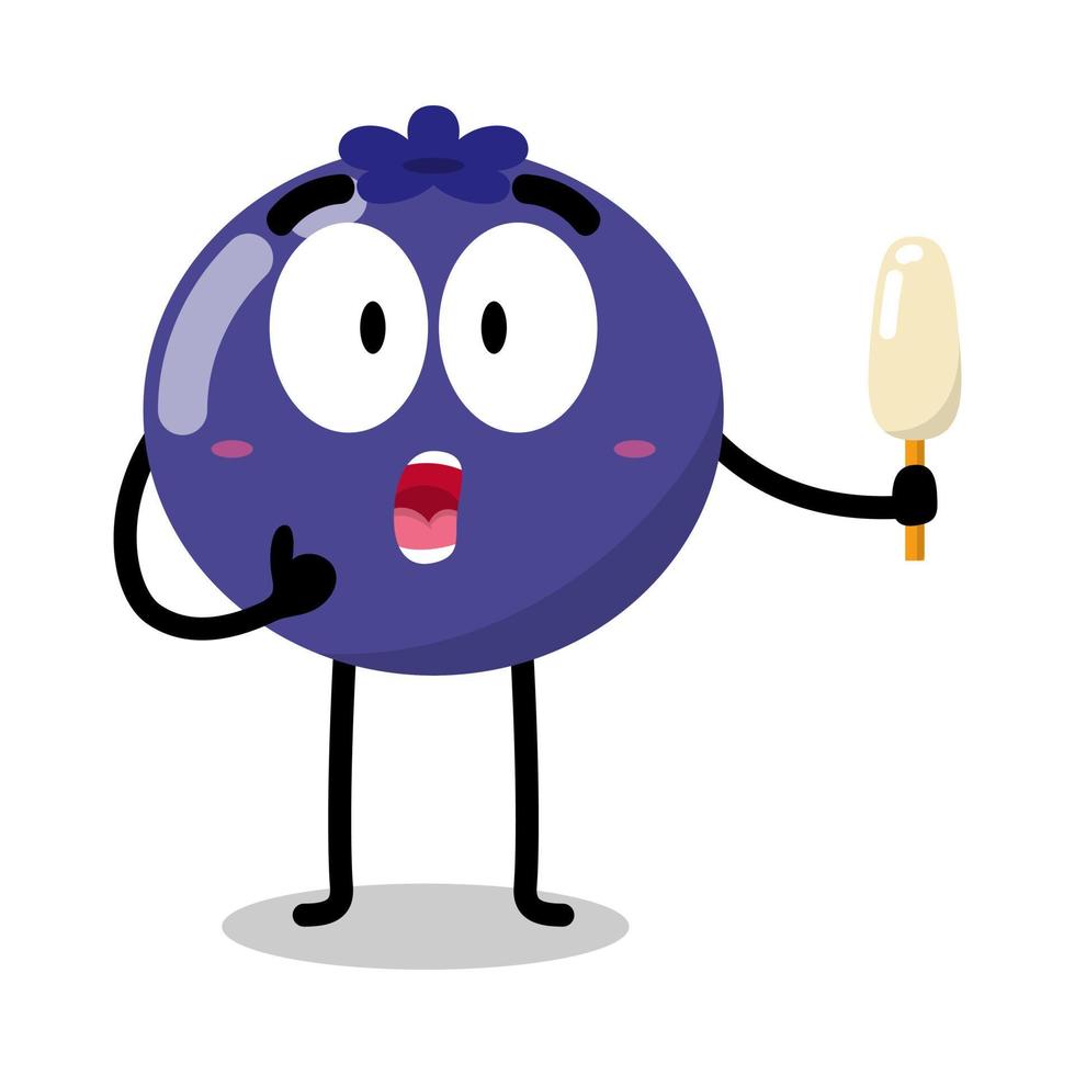 cute blueberry character holding ice cream illustration vector