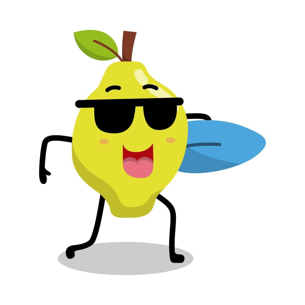 cute mango character carrying a surfboard illustration vector