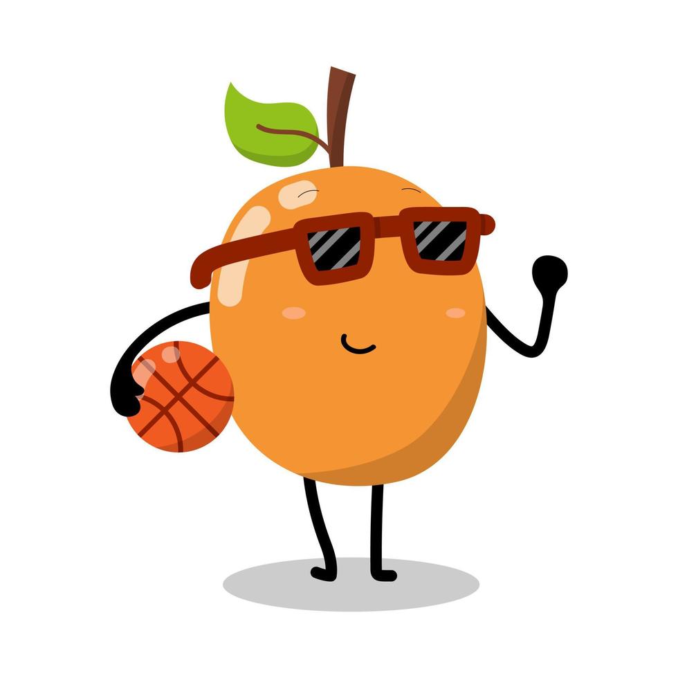 lindo personaje naranja con ilustración de baloncesto vector