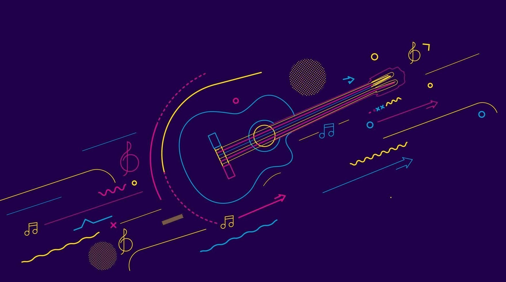 Electric guitar icon. Outline electric guitar vector icon - Colorful Line art vector illustration.