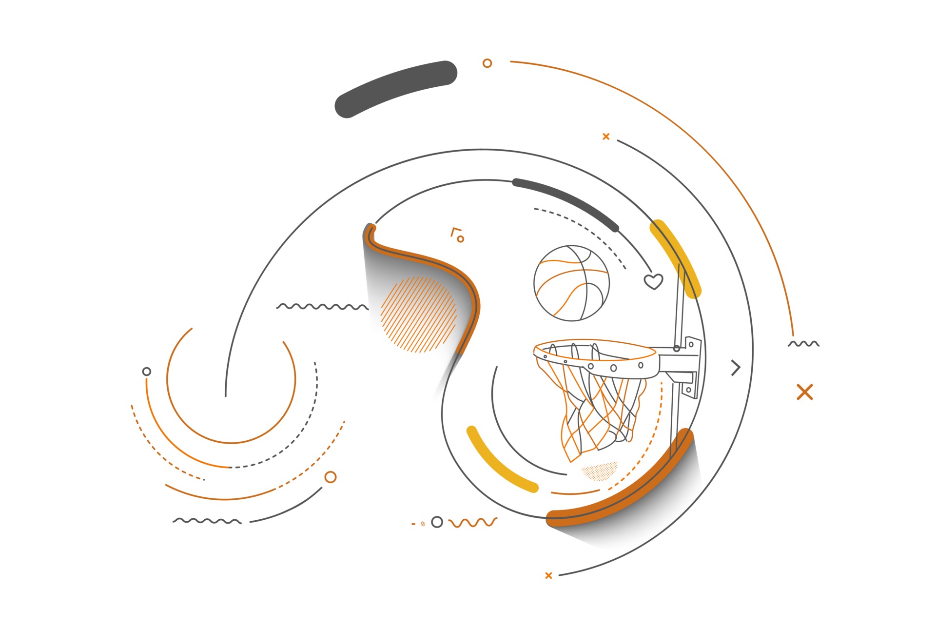Basketball basket shot, hoop, game, Colorful Line art vector