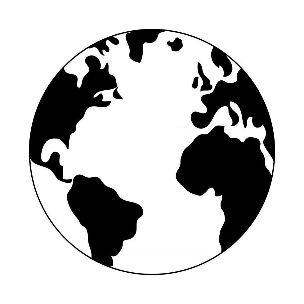 Earth globe drawing of world map, vector illustration minimalist design of minimalism. Outline, line, doodle style, icon, sketch, hand drawn on isolated white background.