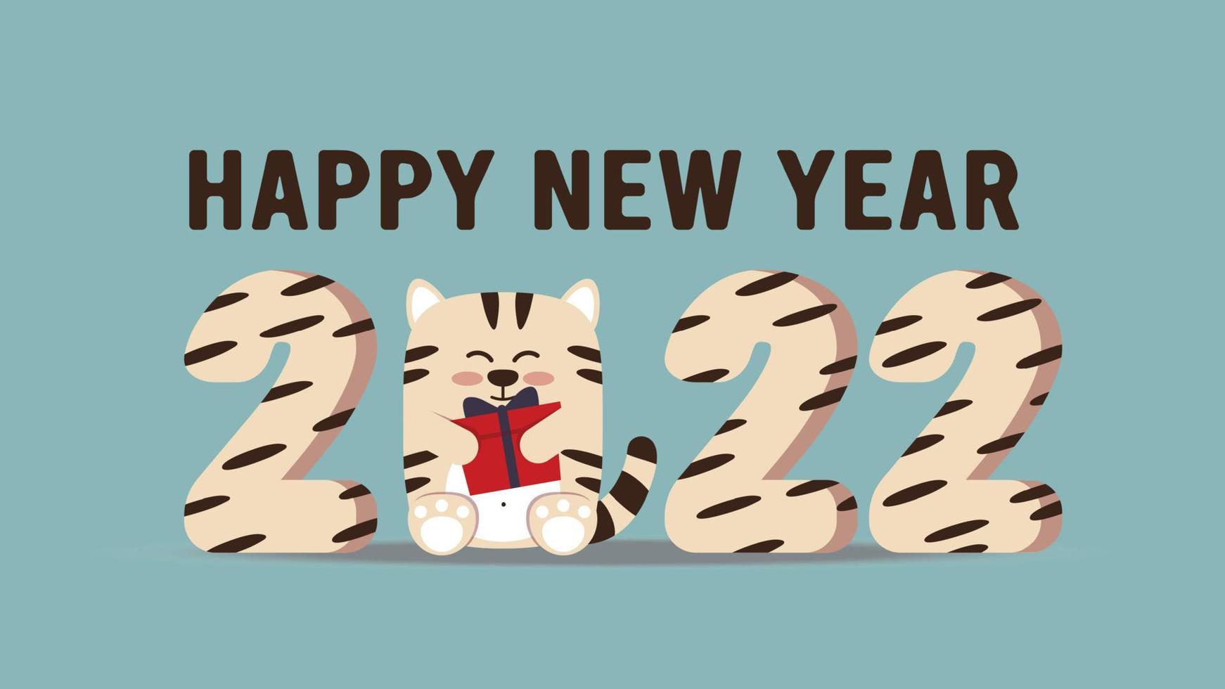 Tiger is the Chinese symbol of the New Year 2022. Happy New Year. 2022. Card design, greeting card invitation with tiger hair texture. New Year banner for congratulations. Vector illustration.