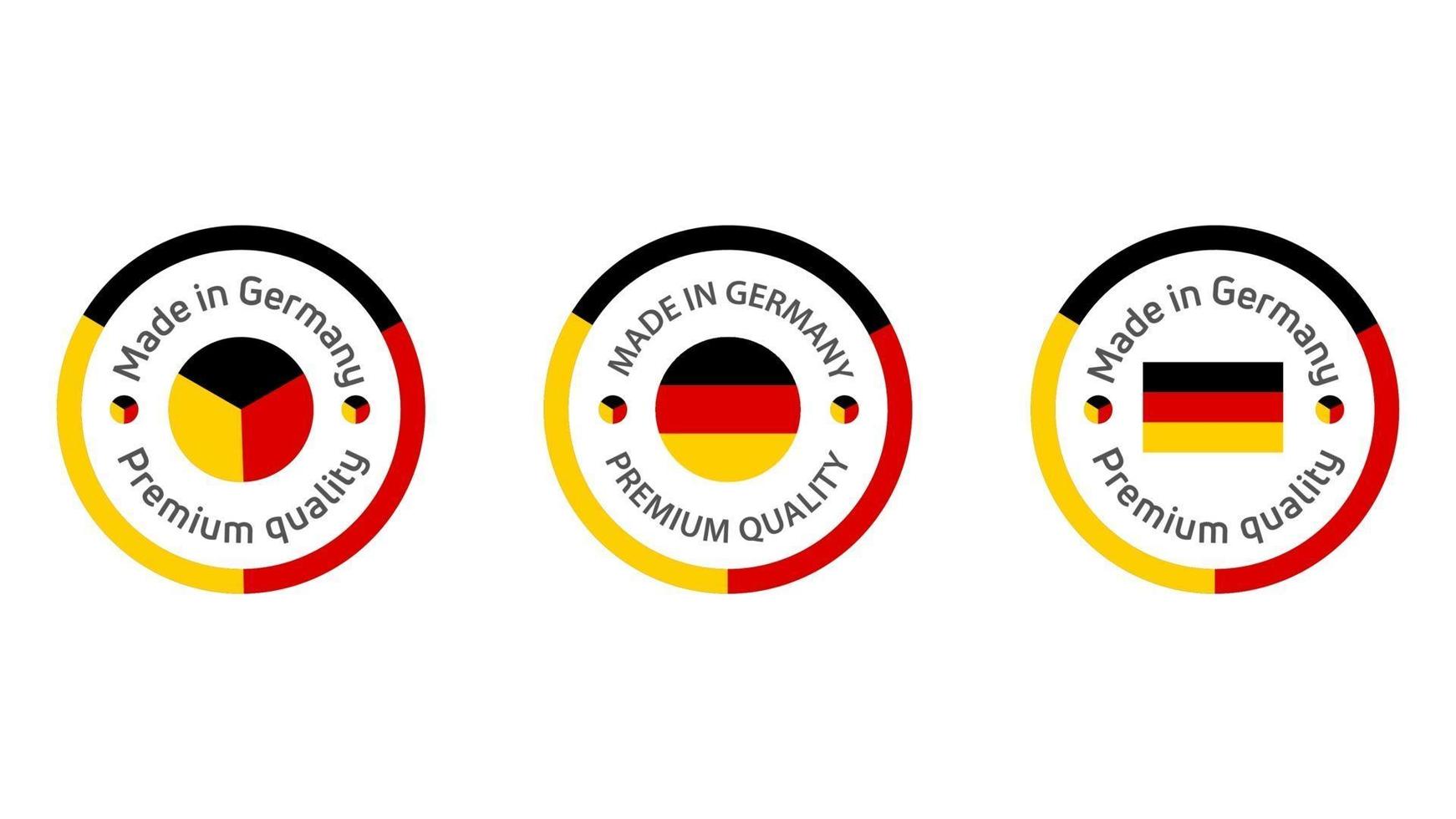 fabricado en alemania, sello de calidad vectorial. etiqueta con la bandera de alemania. icono de vector de etiquetas, insignias, pegatinas, emblema, producto.