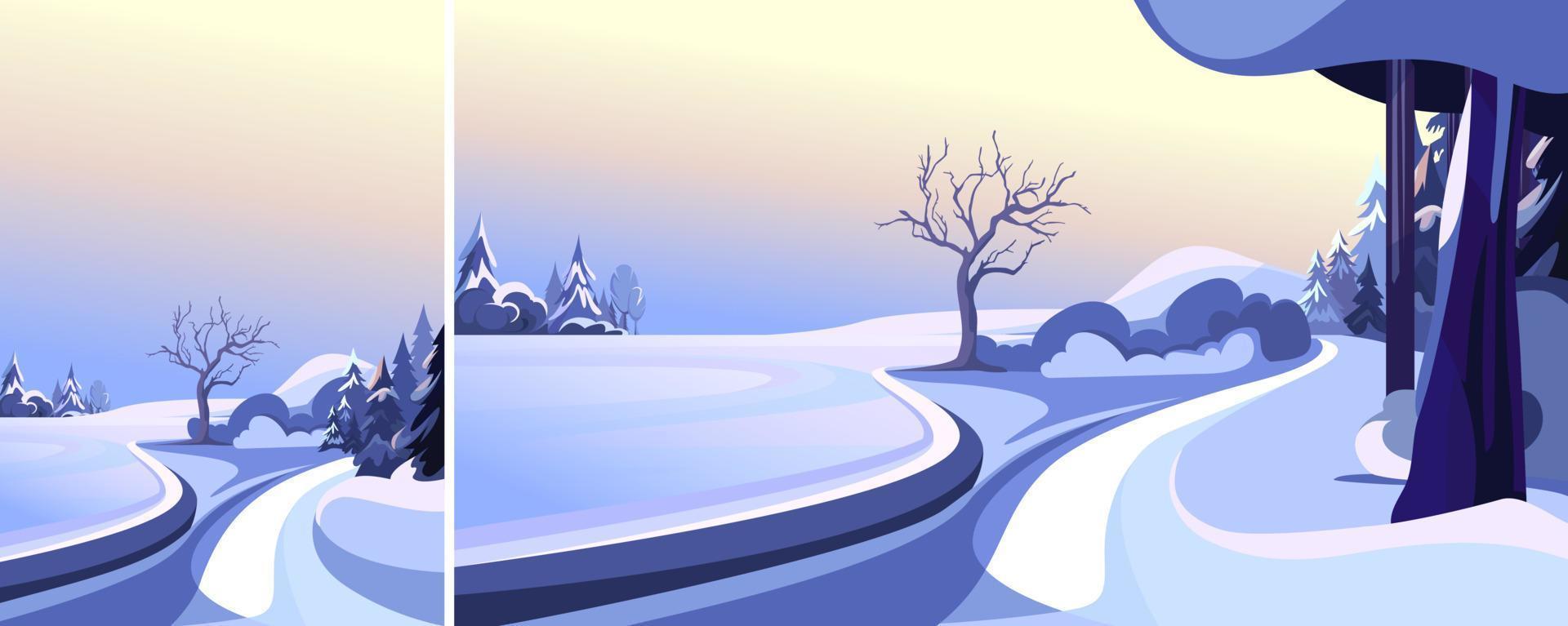 Winter public park. Nature landscape in different formats. vector