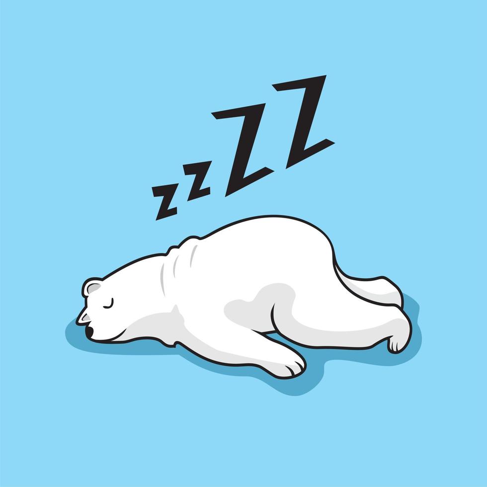 Lazy Polar Bear Cartoon Sleeping Illustration vector