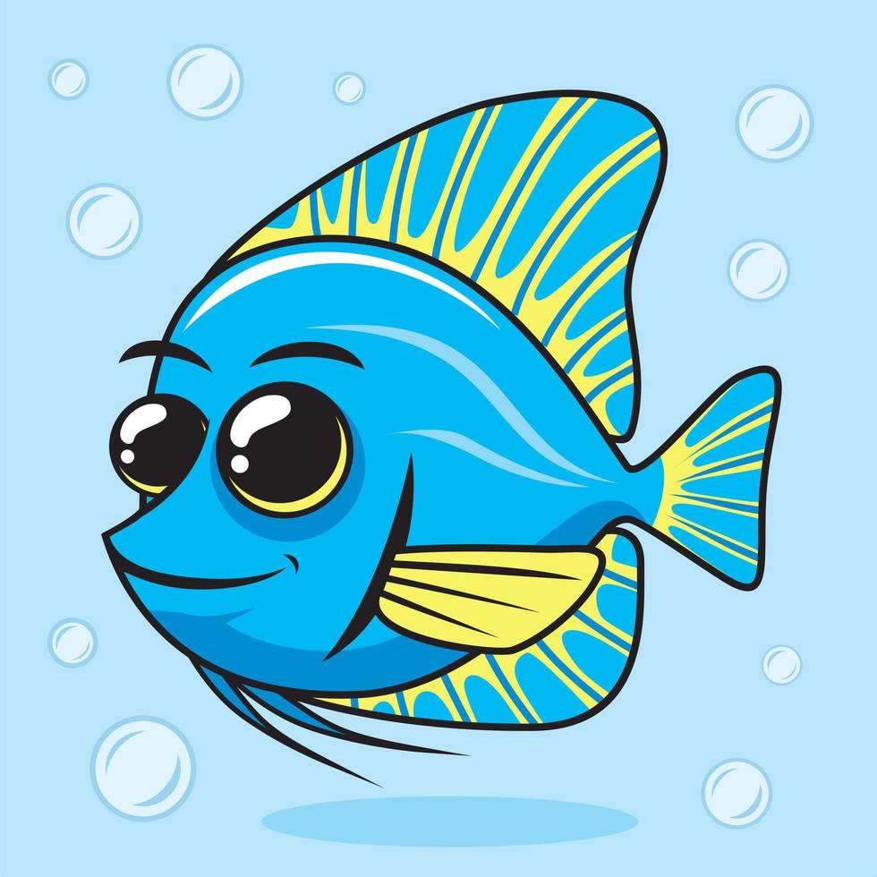 Blue Tang Cartoon Fish Illustrations vector