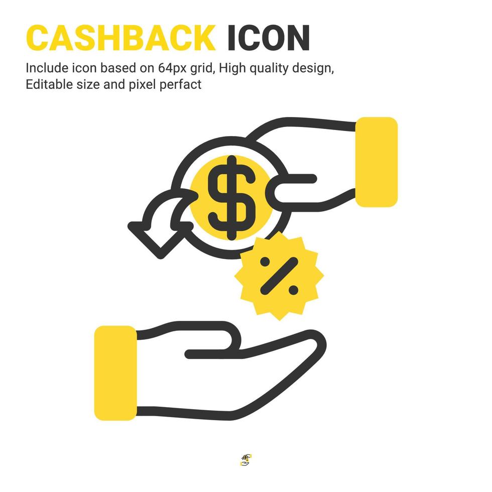 Cashback icon design outline color style isolated on white background. Vector icon money refund, return money, return on investment sign symbol concept for mobile payment, purchases, web and project