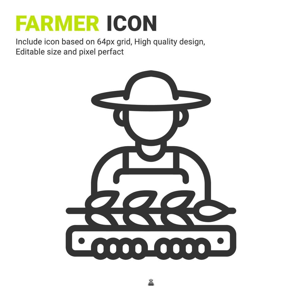 agricultor con estilo de contorno de diseño de icono de trigo aislado sobre fondo blanco. ilustración vectorial símbolo de signo campesino concepto de icono para la agricultura digital, la industria, los negocios, la agricultura, las aplicaciones y el proyecto vector