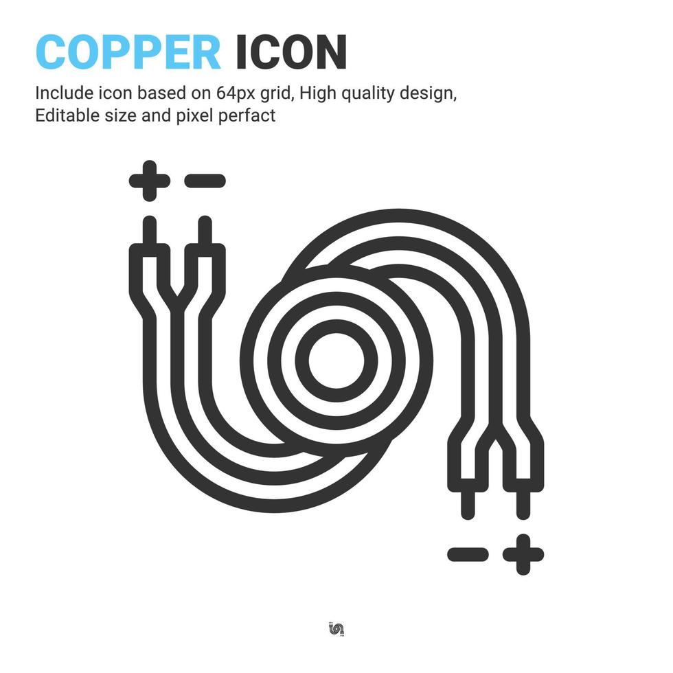 Copper icon vector with outline style isolated on white background. Vector illustration cable, wiring sign symbol icon concept for digital IT, smart home, industry, web, apps, technology and project