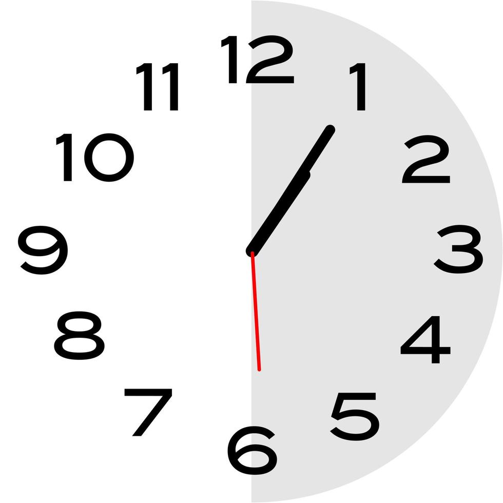 5 minutes past 1 o'clock analog clock icon vector