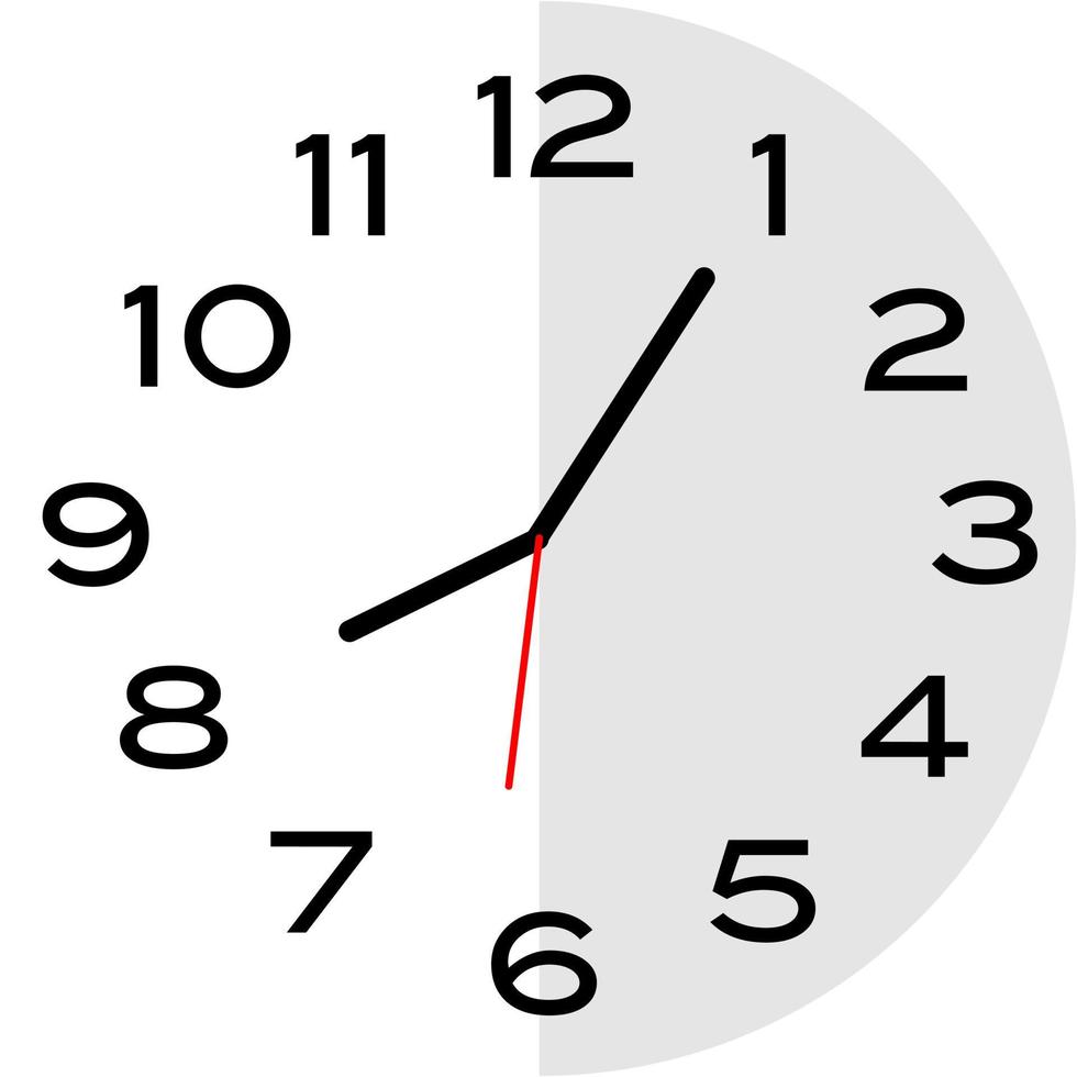 5 minutes past 8 o'clock analog clock icon vector