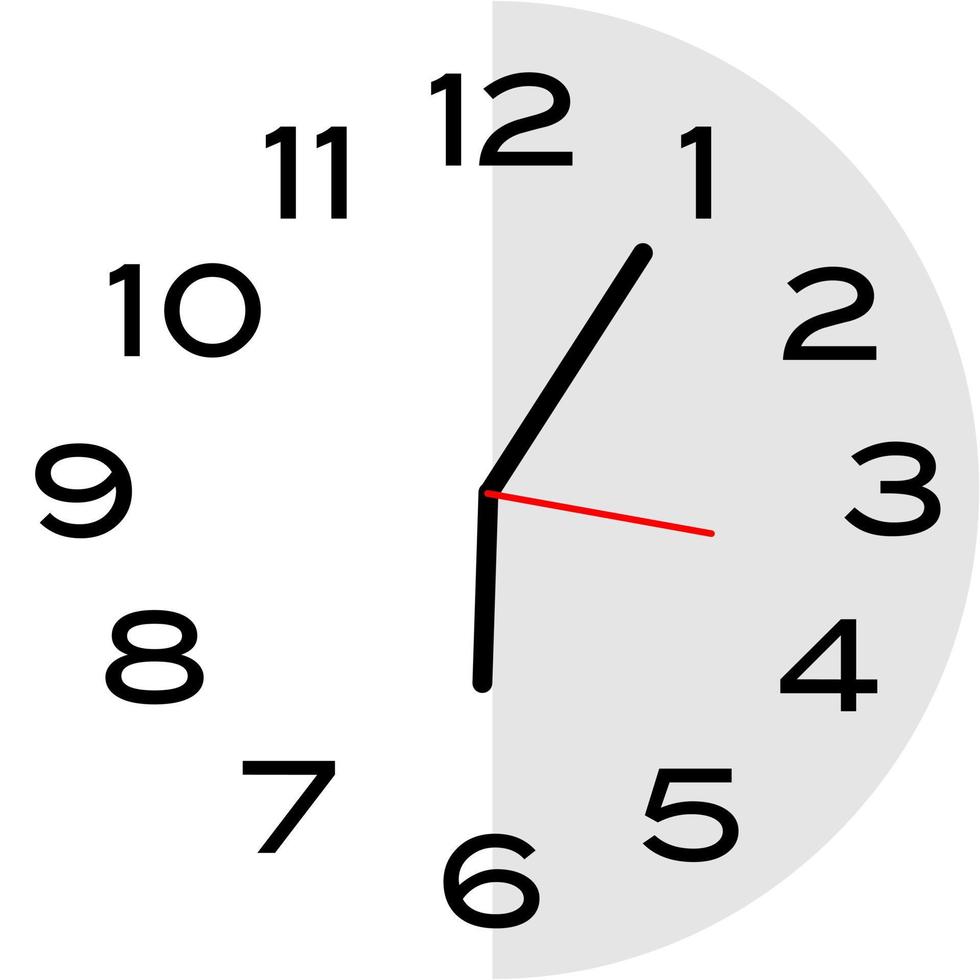 5 minutes past 6 o'clock analog clock icon vector