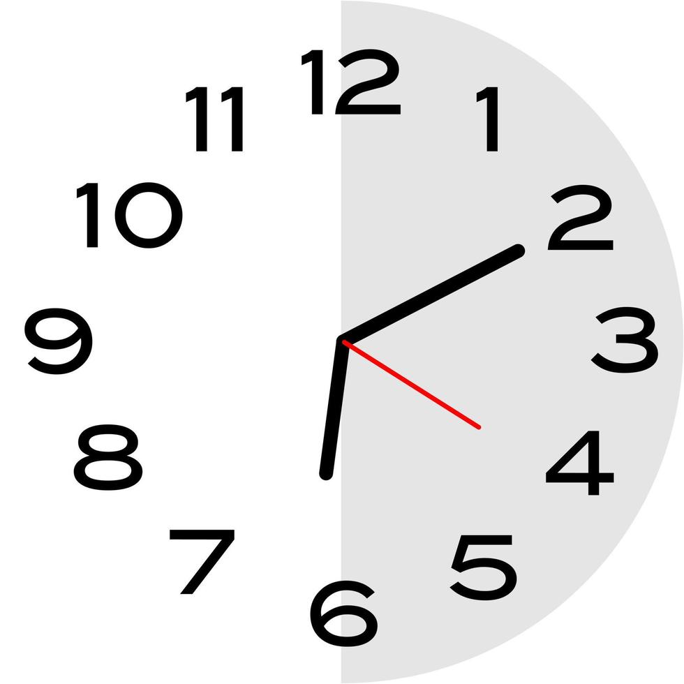 10 minutes past 6 o'clock analog clock icon vector